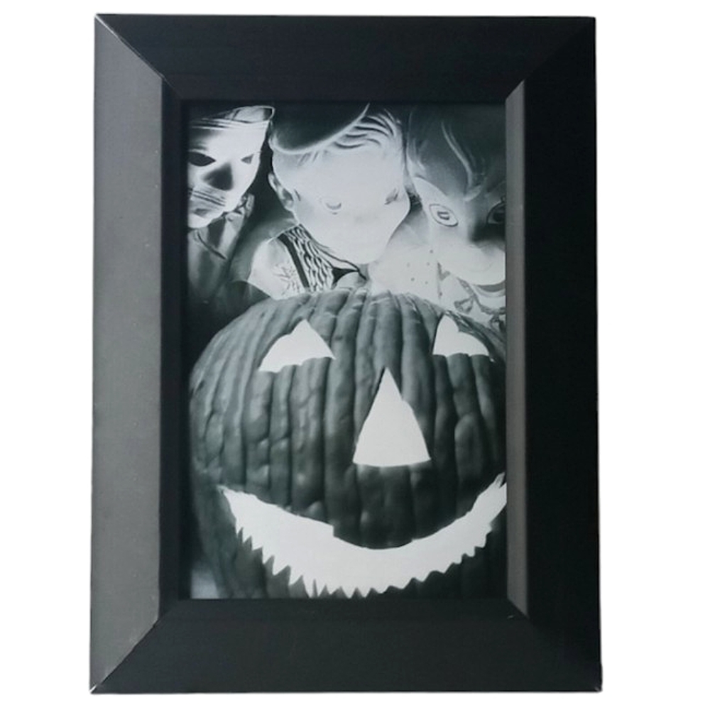 Super cute Halloween kids lighting up pumpkin framed photo print home decor art